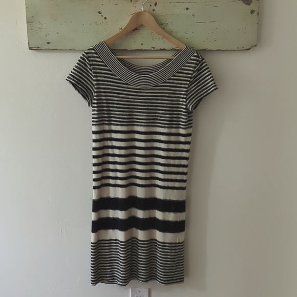 ANTHRO I Navy Blue & Ivory Cream Striped Haven Shift Dress by Maeve, S - Picture 13 of 14